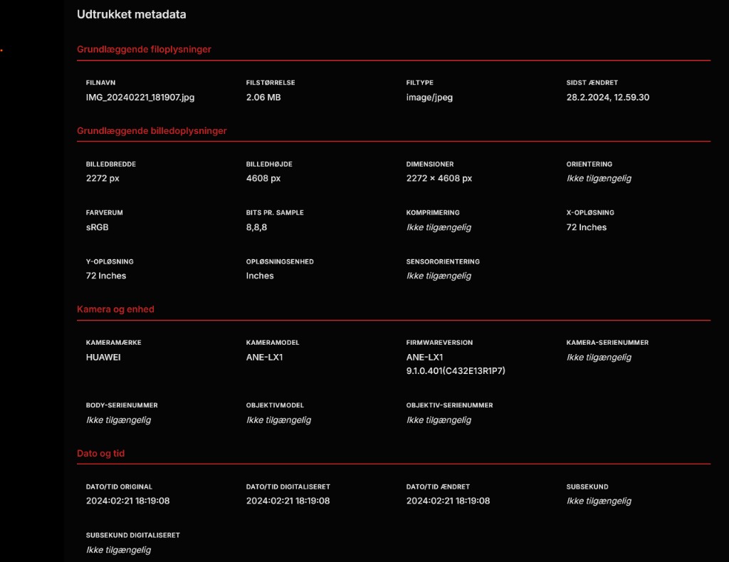 EXIF metadata extractor