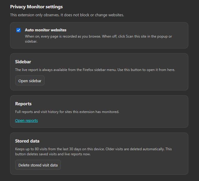 Privacy Monitor-indstillinger