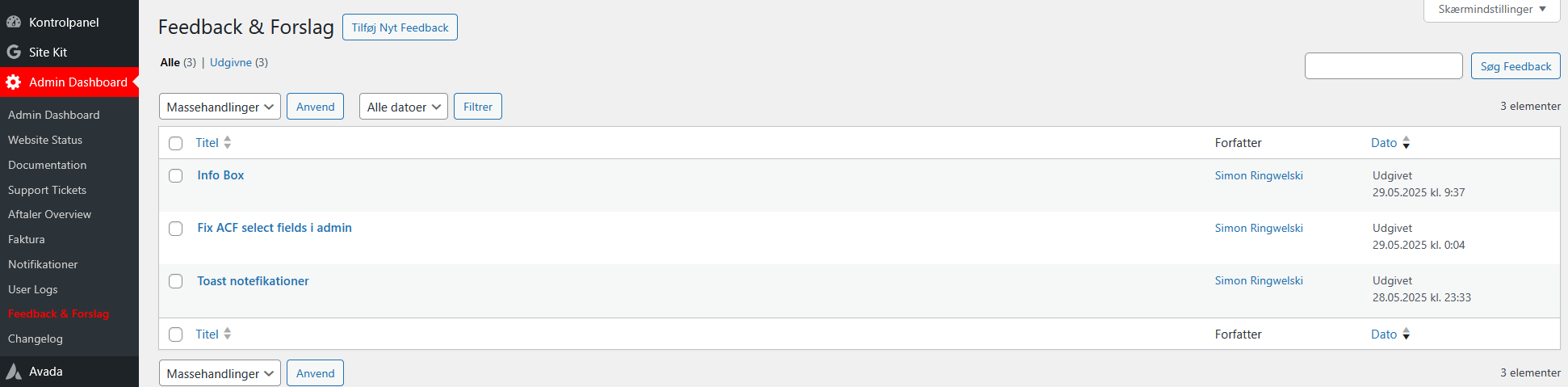 Skærmbillede 7 af custom WordPress admin-dashboard
